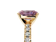 Solitaire Engagement Ring Setting for Fancy Pink Emerald Cut Center with Large Accents and Prong Head in Yellow Gold