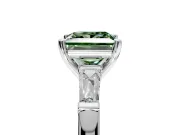 3 Stone Engagement Ring Setting for Fancy Green Princess Cut Center with Tapered Baguettes, Plain Band and Prong Head in Platinum