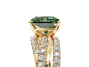 Solitaire Engagement Ring Setting for Fancy Green Radiant Cut Center with Woven 3-Strand Pave Band and Prong Head in Yellow Gold