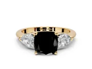 3 Stone Engagement Ring Setting for Fancy Black Cushion Cut Center with Large Pear-Shaped Accents and Prong Head in Yellow Gold