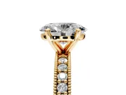 Milgrain Pave Engagement Ring Setting for Oval Center with Accent Band and Prong Head in Yellow Gold