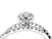 Solitaire Engagement Ring Setting for Pear-Shaped Center with Woven 3-Strand Pave Band and Prong Head in White Gold