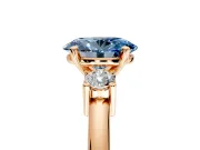 3 Stone Engagement Ring Setting for Fancy Blue Oval Center with Wide Plain Band and Prong Head in Rose Gold
