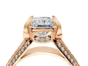 Solitaire Engagement Ring Setting for Radiant Cut Center with Accented Split Shank and Prong Head in Rose Gold