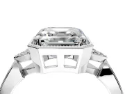 Cluster Engagement Ring Setting for Asscher Cut Center with Milgrain Shoulder Clusters and Prong Head in White Gold