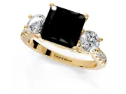 3 Stone Engagement Ring Setting for Fancy Black Princess Cut Center with Crossover Basket, Pave Band and Prong Head in Yellow Gold