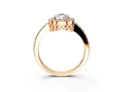 Halo Engagement Ring Setting for Pear-Shaped Center with Heart-Shaped Openwork, Pave Band and Prong Head in Rose Gold