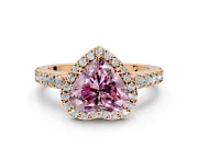 Halo Engagement Ring Setting for Fancy Pink Heart-Shaped Center with Full Pave Band and Prong Head in Rose Gold