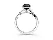 Baguette Engagement Ring Setting for Fancy Black Asscher Cut Center with Alternating Bar-Set Band and Prong Head in White Gold