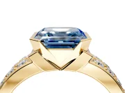 Bezel Engagement Ring Setting for Fancy Blue Asscher Cut Center with Wide Channel-Set Band and Bezel Head in Yellow Gold