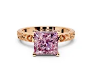 Solitaire Engagement Ring Setting for Fancy Pink Princess Cut Center with XO Engraved Band and Prong Head in Rose Gold