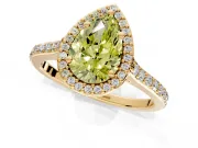 Halo Engagement Ring Setting for Fancy Yellow Pear-Shaped Center with Pave Accents, Heart Basket and Prong Head in Yellow Gold