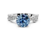 Solitaire Engagement Ring Setting for Fancy Blue Round Cut Center with Bar-Station Pave Twist and Prong Head in Sterling Silver