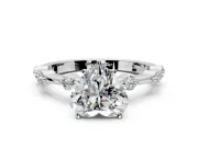 Solitaire Engagement Ring Setting for Heart-Shaped Center with Bezel Station Band and Prong Head in Platinum