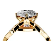 Solitaire Engagement Ring Setting for Heart-Shaped Center with Accented Twist Band and Leaf Prong Head in Yellow Gold