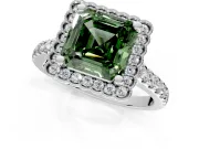 Milgrain Floral Halo Engagement Ring Setting for Fancy Green Asscher Cut Center with Pave Band and Prong Head in Platinum