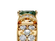 Pave Engagement Ring Setting for Fancy Green Emerald Cut Center with Curved Accent Rows, Openwork and Prong Head in Yellow Gold