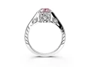 Cathedral Engagement Ring Setting for Fancy Pink Oval Center with Antique-Style Pave Band and Prong Head in Platinum