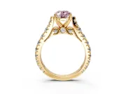 Solitaire Engagement Ring Setting for Fancy Pink Oval Center with Pave Cathedral Shoulders and Prong Head in Yellow Gold