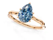 Solitaire Engagement Ring Setting for Fancy Blue Pear-Shaped Center with Bamboo Band and Prong Head in Rose Gold