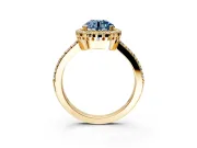 Halo Engagement Ring Setting for Fancy Blue Round Cut Center with Inner Milgrain Border and Prong Head in Yellow Gold