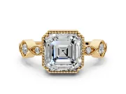 Vintage Station Engagement Ring Setting for Asscher Cut Center with Accents and Prong Head in Yellow Gold
