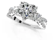 3 Stone Engagement Ring Setting for Heart-Shaped Center with Pave Split Shank and Prong Head in Sterling Silver