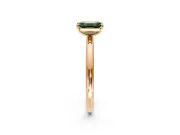 Low-Set Solitaire Engagement Ring Setting for Fancy Green Emerald Cut Center with Thin Plain Band and Prong Head in Rose Gold