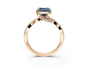 Solitaire Engagement Ring Setting for Fancy Blue Asscher Cut Center with Narrow Twist Pave Band and Prong Head in Rose Gold