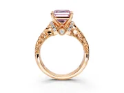 Solitaire Engagement Ring Setting for Fancy Pink Asscher Cut Center with Filigree Accent Basket and Prong Head in Rose Gold