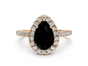 Halo Engagement Ring Setting for Fancy Black Pear-Shaped Center with Narrowing Pave Band and Prong Head in Rose Gold
