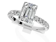 Solitaire Engagement Ring Setting for Emerald Cut Center with Large Accent Band and Prong Head in Sterling Silver