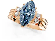 Solitaire Engagement Ring Setting for Fancy Blue Marquise Center with Grooved Bar Accent Band and Prong Head in Rose Gold
