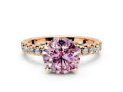 Solitaire Engagement Ring Setting for Fancy Pink Round Cut Center with Large Accents and Prong Head in Rose Gold