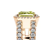 Halo Engagement Ring Setting for Fancy Yellow Asscher Cut Center with Wide-Open Pave Split Shank and Prong Head in Rose Gold