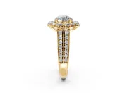 Large Accent Halo Engagement Ring Setting for Round Cut Center with Pave Split Shank and Prong Head in Yellow Gold