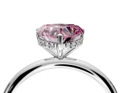 Hidden Halo Engagement Ring Setting for Fancy Pink Heart-Shaped Center with Thin Round-Wire Band and Prong Head in Platinum