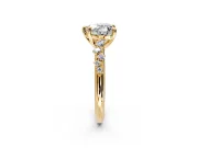 Solitaire Engagement Ring Setting for Heart-Shaped Center with Trailing Leaf Accent Band and Prong Head in Yellow Gold