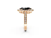 Halo Engagement Ring Setting for Fancy Black Marquise Center with Milgrain Channel Band and Prong Head in Rose Gold