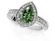 Milgrain Halo Engagement Ring Setting for Fancy Green Pear-Shaped Center with Wide Pave Band and Prong Head in Sterling Silver