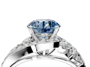 Halo Engagement Ring Setting for Fancy Blue Round Cut Center with Marquise and Pave Bypass Band and Prong Head in White Gold