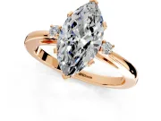 3 Stone Engagement Ring Setting for Marquise Center with Low-Set Round Cut Accents and Prong Head in Rose Gold