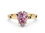 Hidden Halo Engagement Ring Setting for Fancy Pink Pear-Shaped Center with Wide Flat Plain Band and Prong Head in Yellow Gold