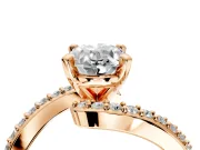 Solitaire Engagement Ring Setting for Oval Center with Pave Bypass Swirl Band and Prong Head in Rose Gold