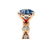 Solitaire Engagement Ring Setting for Fancy Blue Round Cut Center with Milgrain Bezel Accents and Prong Head in Rose Gold