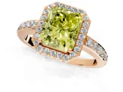 Halo Engagement Ring Setting for Fancy Yellow Radiant Cut Center with Heart-Shaped Openwork, Pave Band and Prong Head in Rose Gold