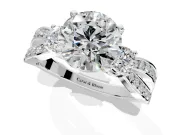 3 Stone Engagement Ring Setting for Round Cut Center with Pave Twist Band and Prong Head in White Gold