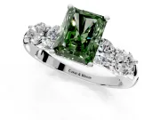 5 Stone Engagement Ring Setting for Fancy Green Radiant Cut Center with Graduated Accents and Prong Head in Platinum