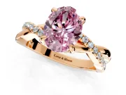 Solitaire Engagement Ring Setting for Fancy Pink Oval Center with Half-Pave Crossover Band and Prong Head in Rose Gold