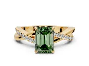 Crossover Engagement Ring Setting for Fancy Green Emerald Cut Center with Pave and Plain Strands and Prong Head in Yellow Gold